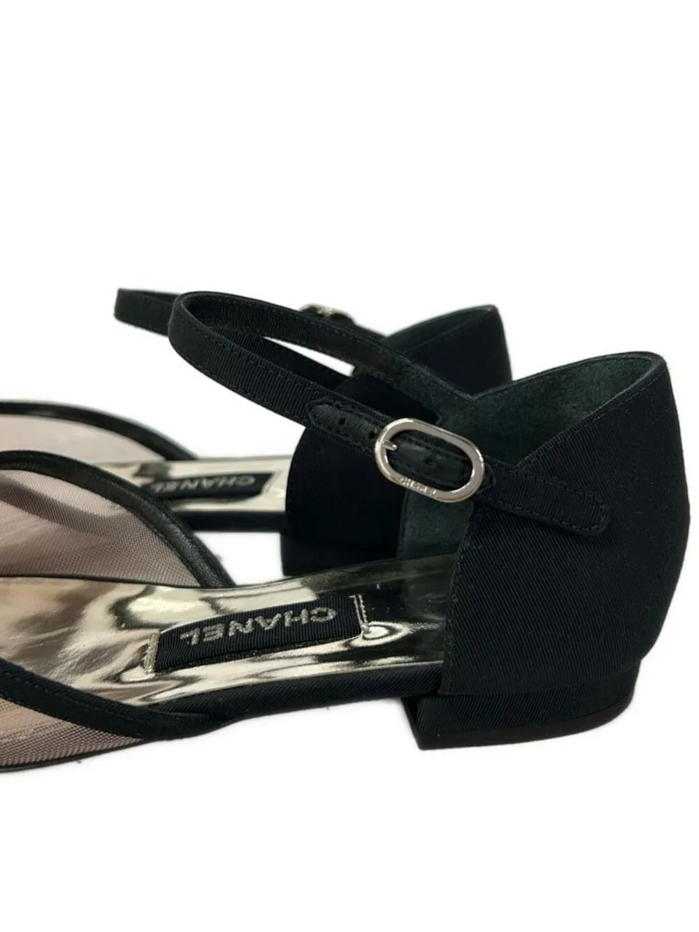 Chanel Flat Shoes Black Clear CC Logo Mesh